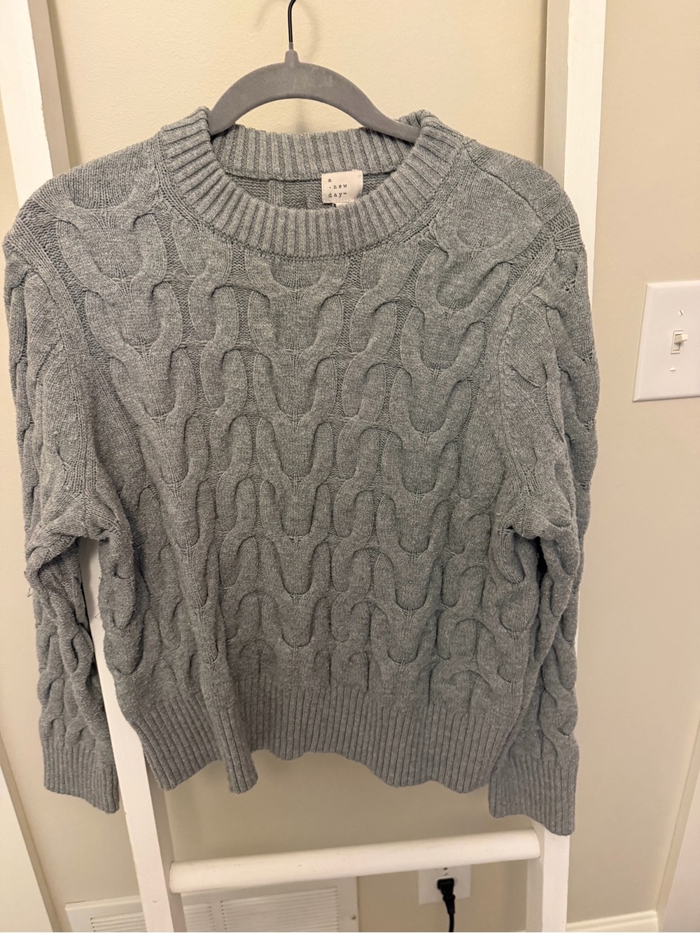 a new day Light Gray Cable Knit Crewneck Sweater